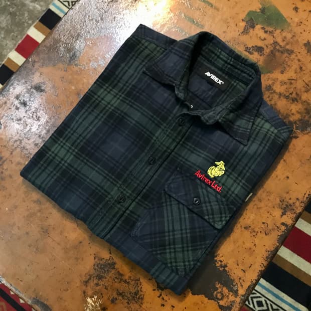 아비렉스 투포켓 청록 마드라스 체크 도톰한 코튼 셔츠 남성 102 여성F