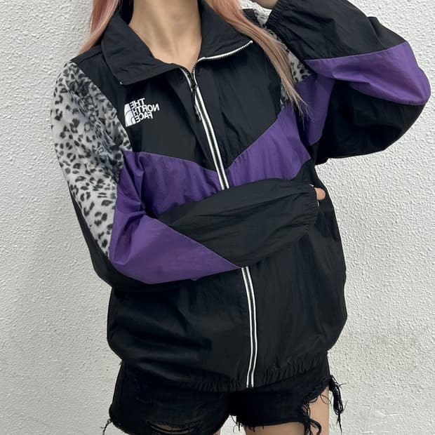 노스페이스 레오파드 배색 블랙 바람막이 M