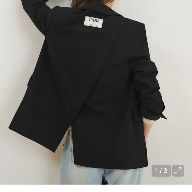 시티브리즈 블랙 루즈핏 사선 절개 싱글 자켓
