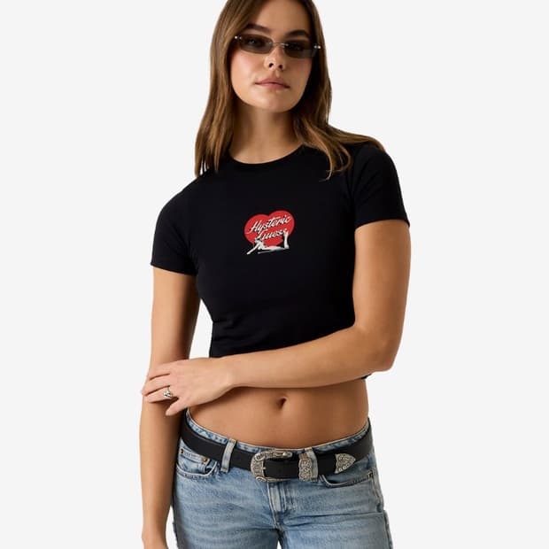 [새상품] 히스테릭글래머x게스 하트 슬림 크롭티