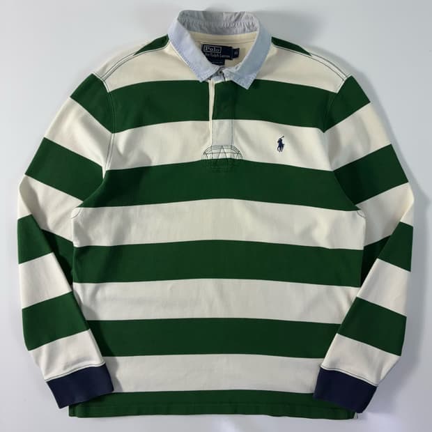 Polo  폴로 랄프로렌 자수 코튼 스트라이프 럭비티  