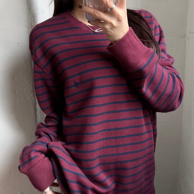 Polo 폴로 랄프로렌 신형 버건디 단가라 와플 롱 슬리브