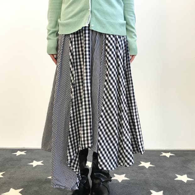 Jpn Asymmetric Checked Flare Skirt 