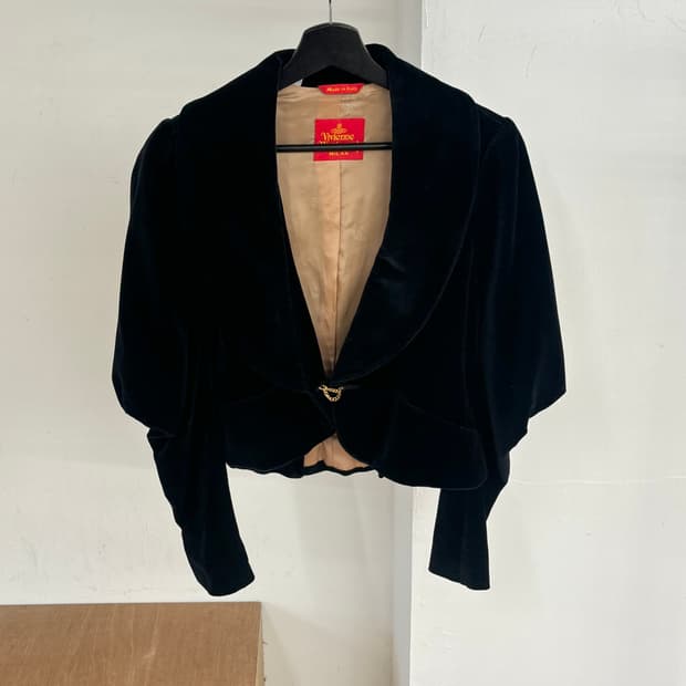 비비안웨스트우드 딥네이비 레드 라벨 벨벳 크롭 자켓