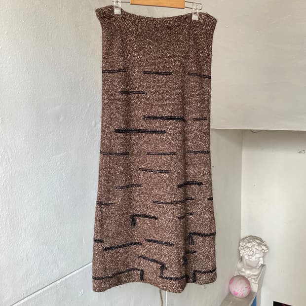 울 100 그런지 밴딩 롱 스커트