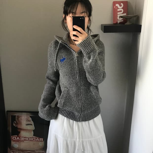 아베크롬비 산양로고 헤비 니트 후드집업