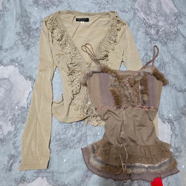 그런지 페어리 래빗 퍼 나시 Fur Sleeveless 가디건 세트