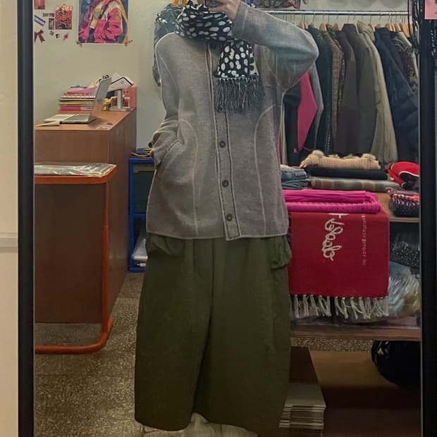 베이지 스티치 울100% 가디건 [무배]