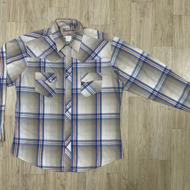 105) 90's 랭글러 베이지체크 샴브레이 웨스턴셔츠