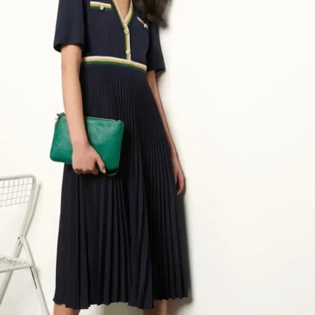 산드로 트리밍 플리츠 롱 원피스 34사이즈