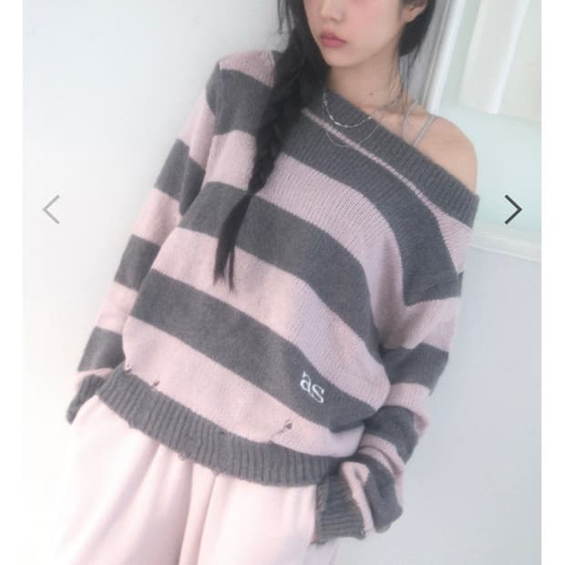 애즈온 SORI OFF STRIPE KNIT / PINK