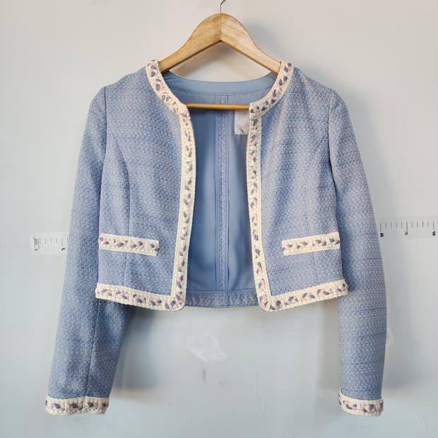 레니본 트위드 크롭 자켓 블루