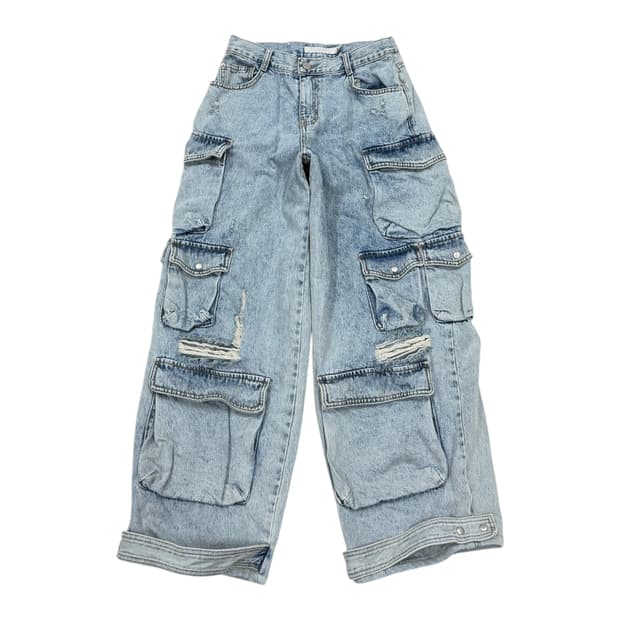빈티지 멀티 포켓 카고 데님 팬츠 바지 S