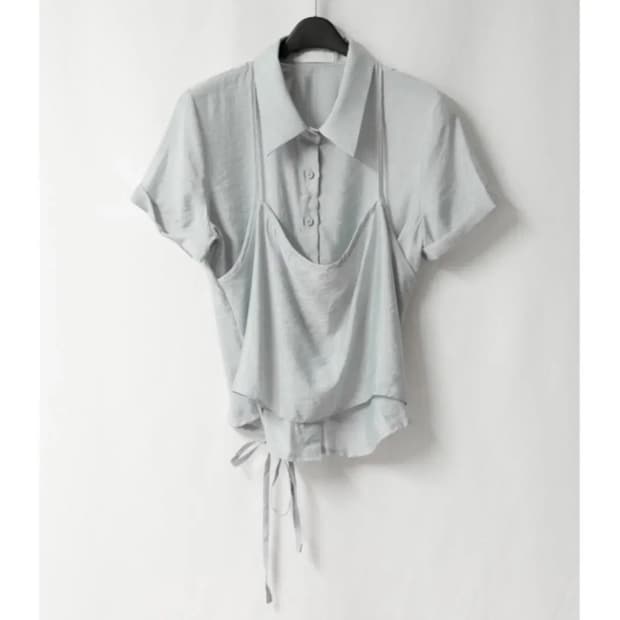 오무수희 silky layered half shirt