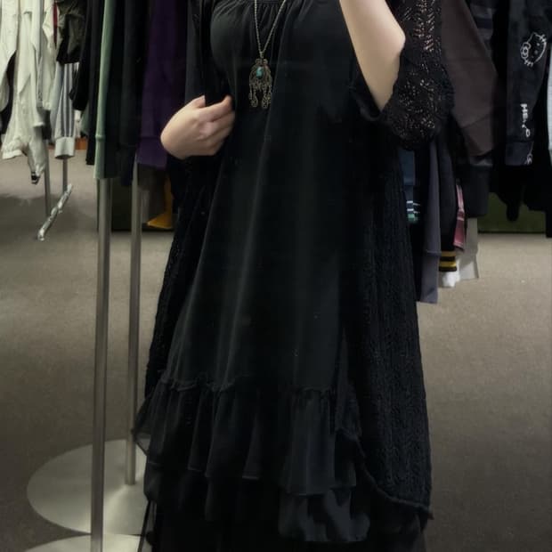 3L)Japanese vintage 블랙 레이스 디테일 나시 원피스