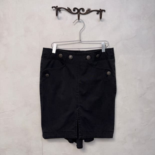 Egoist black draped button midi skirt