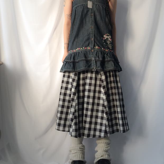 Embroidery point denim sleeveless one pi