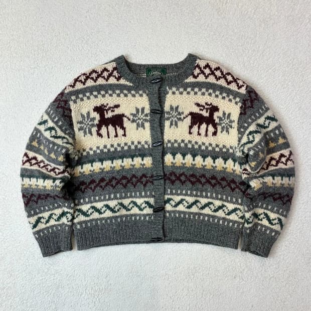 핸드니트 커도우 90's 에스닉 코위찬 패컨 울 가디건 PN6117