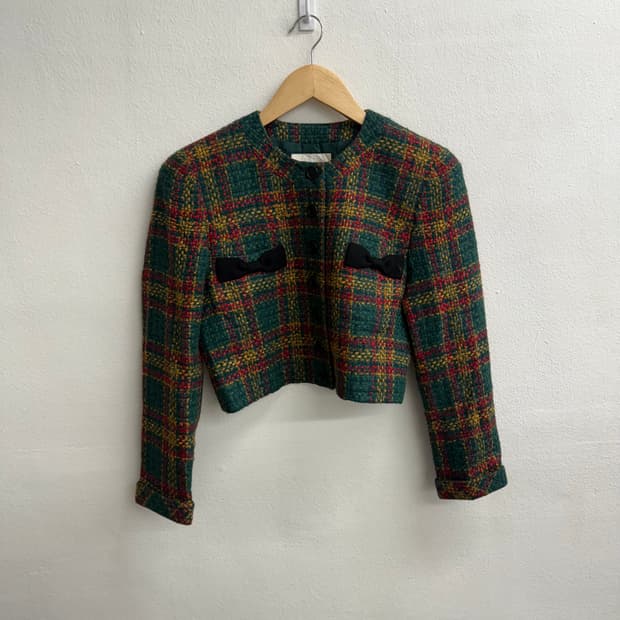 JPN VIVID 체크 트위드 크롭 트위드 자켓 9A3