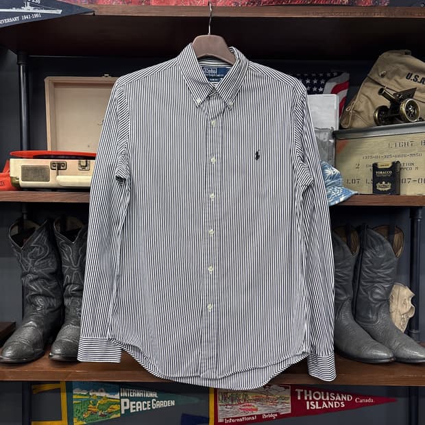 90s 폴로 랄프로렌 클래식 슬림 스트라이프 버튼다운셔츠 블랙 N1165