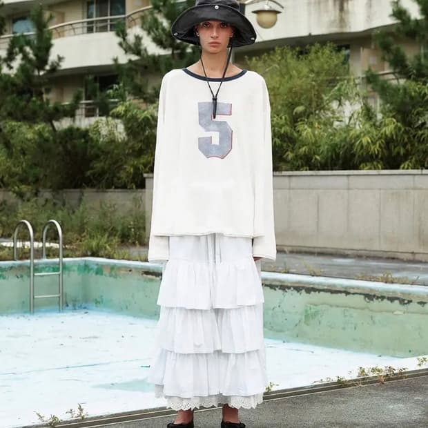 오픈와이와이 rolled waist 티어드 스커트 화이트