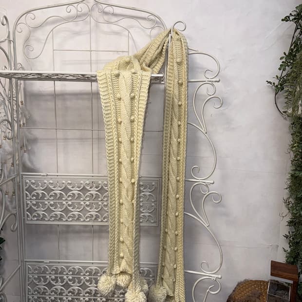 Ivory twist knit ball maxi muffler