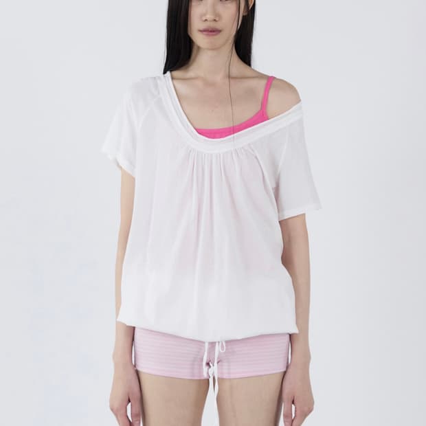 Cerric drawstring hem top _ white