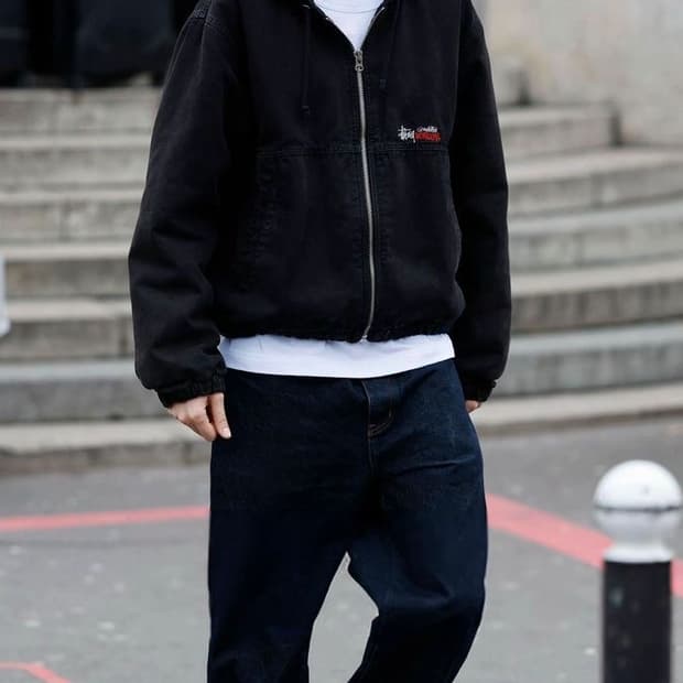 스투시 더블 다이 워크 자켓 블랙 XL