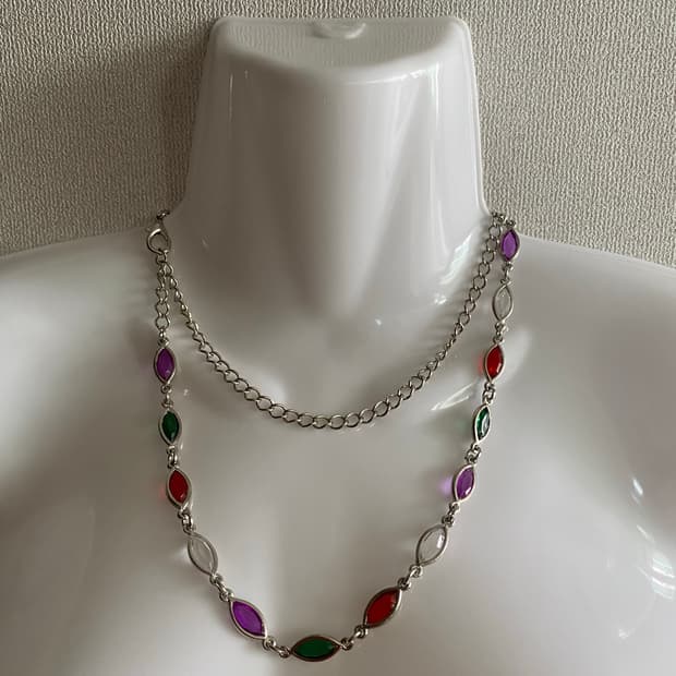 빈티지 컬러 무지개 은장 체인 목걸이 겸 벨트