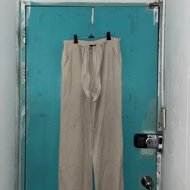 조르지오 아르마니 실크린넨 블렌드 테슬랩 팬츠