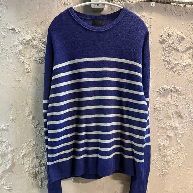 100 타임 TIME 스트라이프 울 니트 네이비 블루