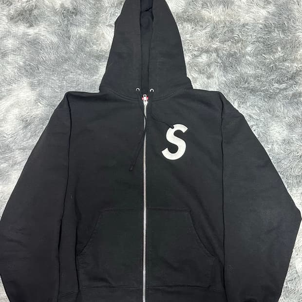 슈프림 S 로고 집업 후드 스웨트셔츠 블랙 - 25FW