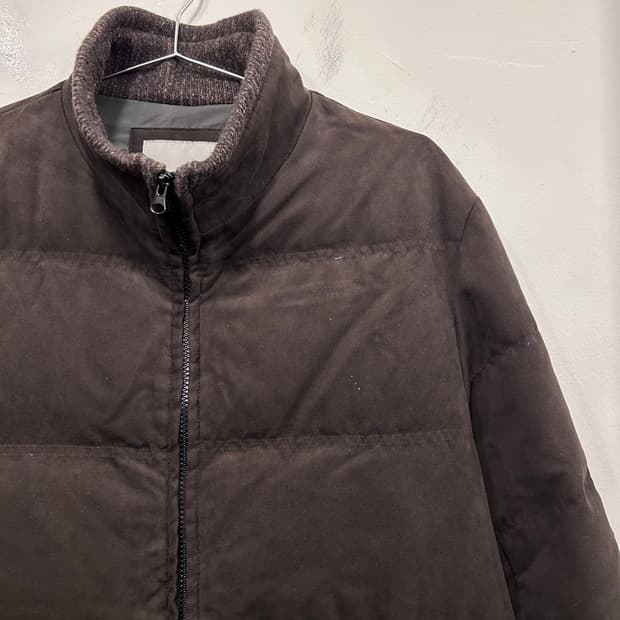 올젠 구스다운 푸퍼 하이넥 스웨이드 패딩 자켓