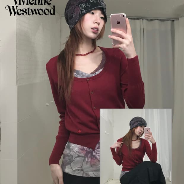 비비안웨스트우드 레드 라벨 ORB 자수 로고 가디건