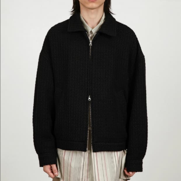 아모멘토 트위드 집업 블루종 블랙 L사이즈 판매