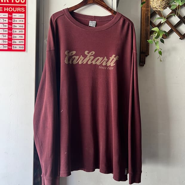 [XL]칼하트 USA 빈티지 데미지 버건디 와플 롱슬리브 티셔츠