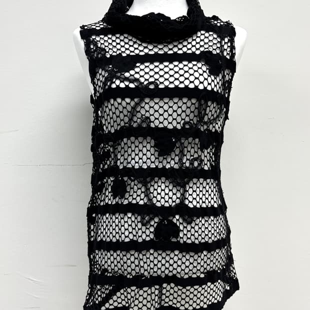 빈티지 블랙 크로셰 슬리브리스