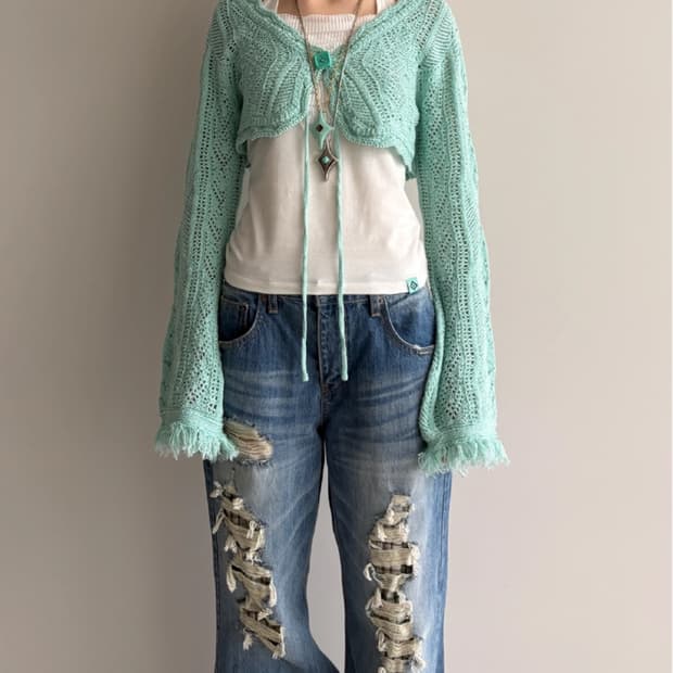구해요) BUTTON RAW EDGE SCASI BOLERO mint
