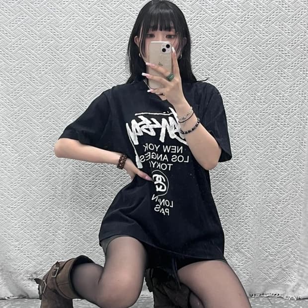 스투시 월드투어 빈티지 스트릿 펑크 레터링 반팔티 L C12187