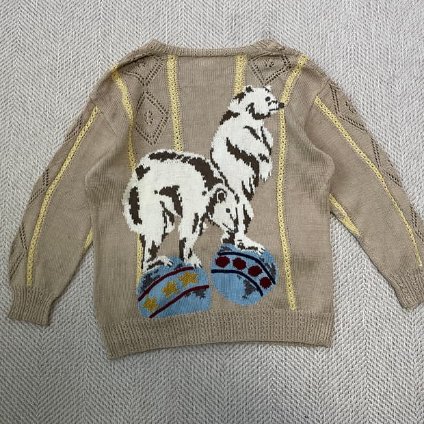 빈티지 핸드메이드 에스닉 베어 가디건 