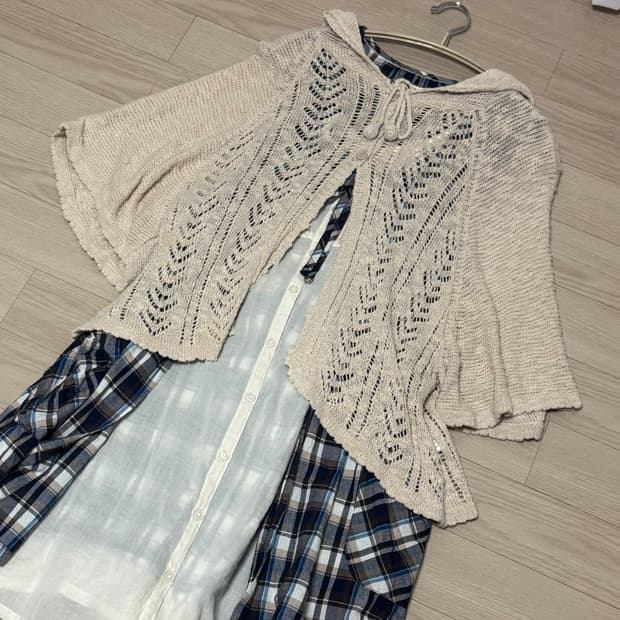 빈티지 모리걸 코디 상의 세트 케이프 체크 바선생