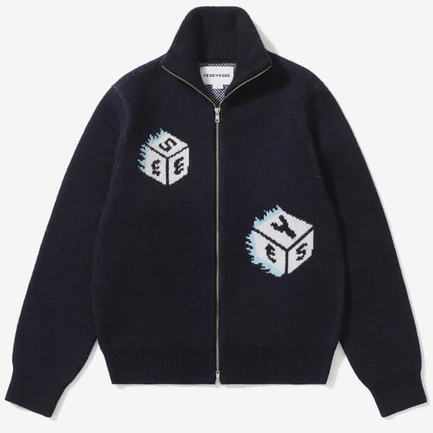 예스아이씨 다이스 풀집 니트가디건 네이비