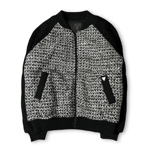 게스 블랙 화이트 트위드 블루종 자켓 XS