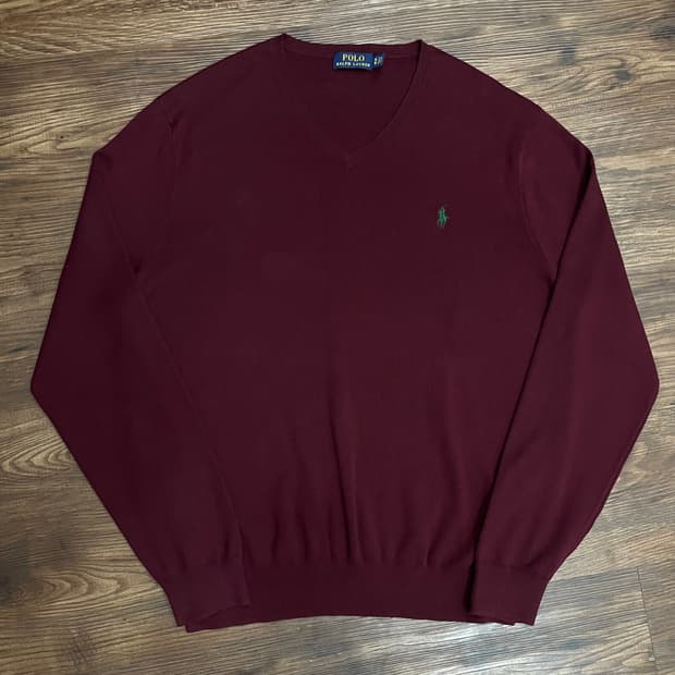 폴로 랄프로렌 피마코튼 브이넥 니트 스웨터 딥버건디