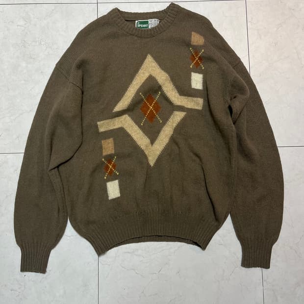 셔틀랜드 울 100% 자카드 니트 스웨터