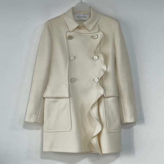 발렌티노 러플 디테일 울 캐시 코트