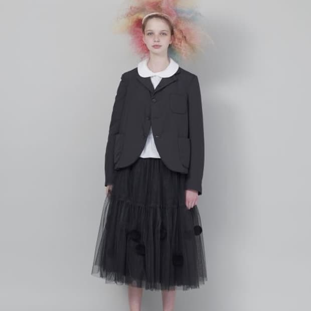 Pompom Shirring Tulle Skirt