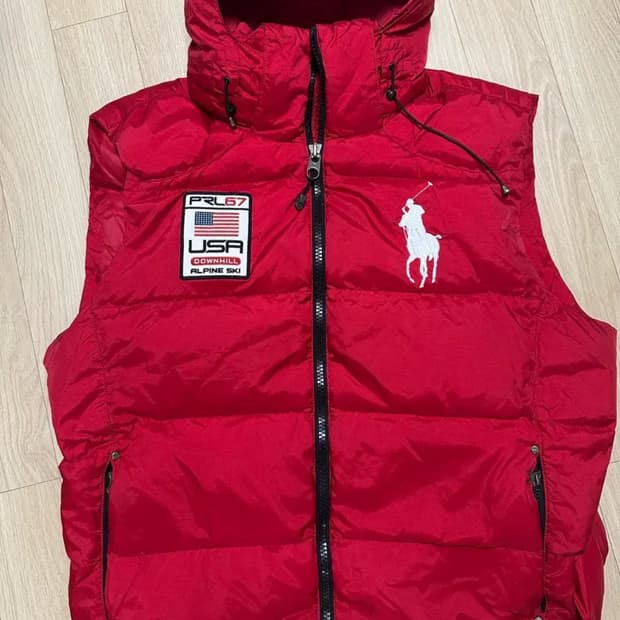 폴로 랄프로렌 후드 패딩 조끼 레드L