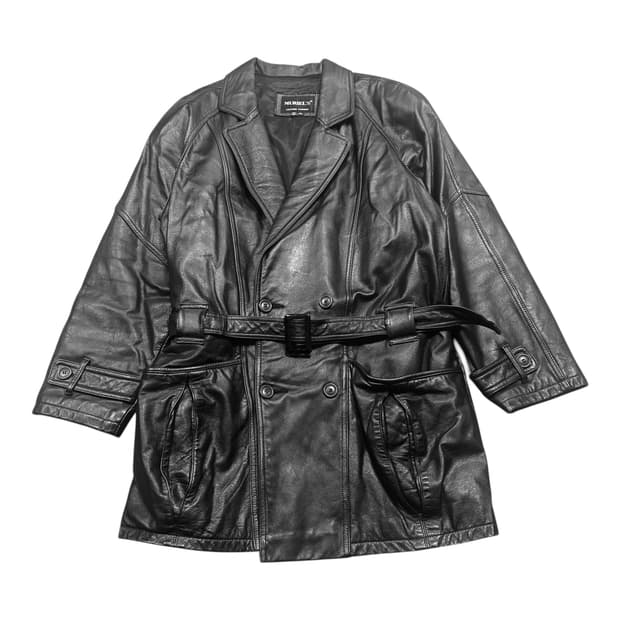 ✨ (바배) 머리얼스 빈티지 소가죽 벨티드 코트 가죽 자켓