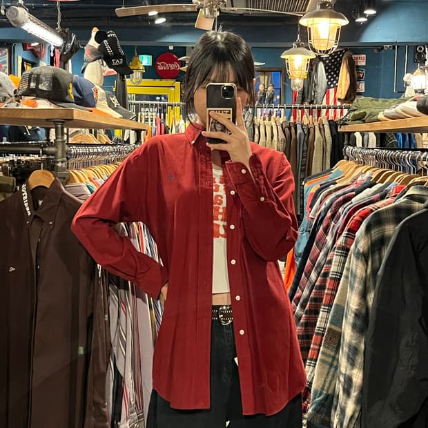 POLO 폴로 레드 코튼 긴팔 셔츠